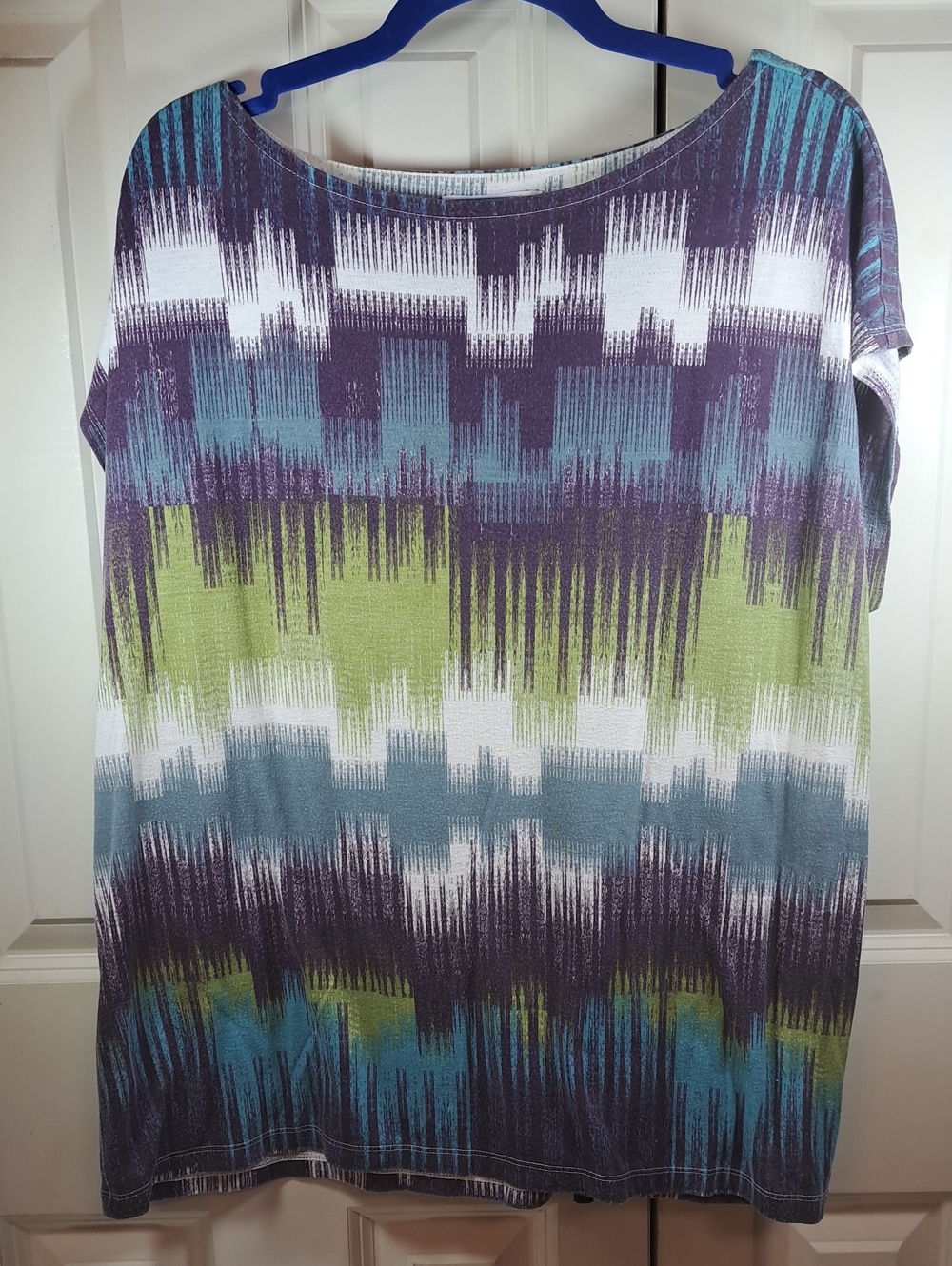 Liz Claiborne Multicolor Boatneck Tunic — Teal, Purple, Green, White